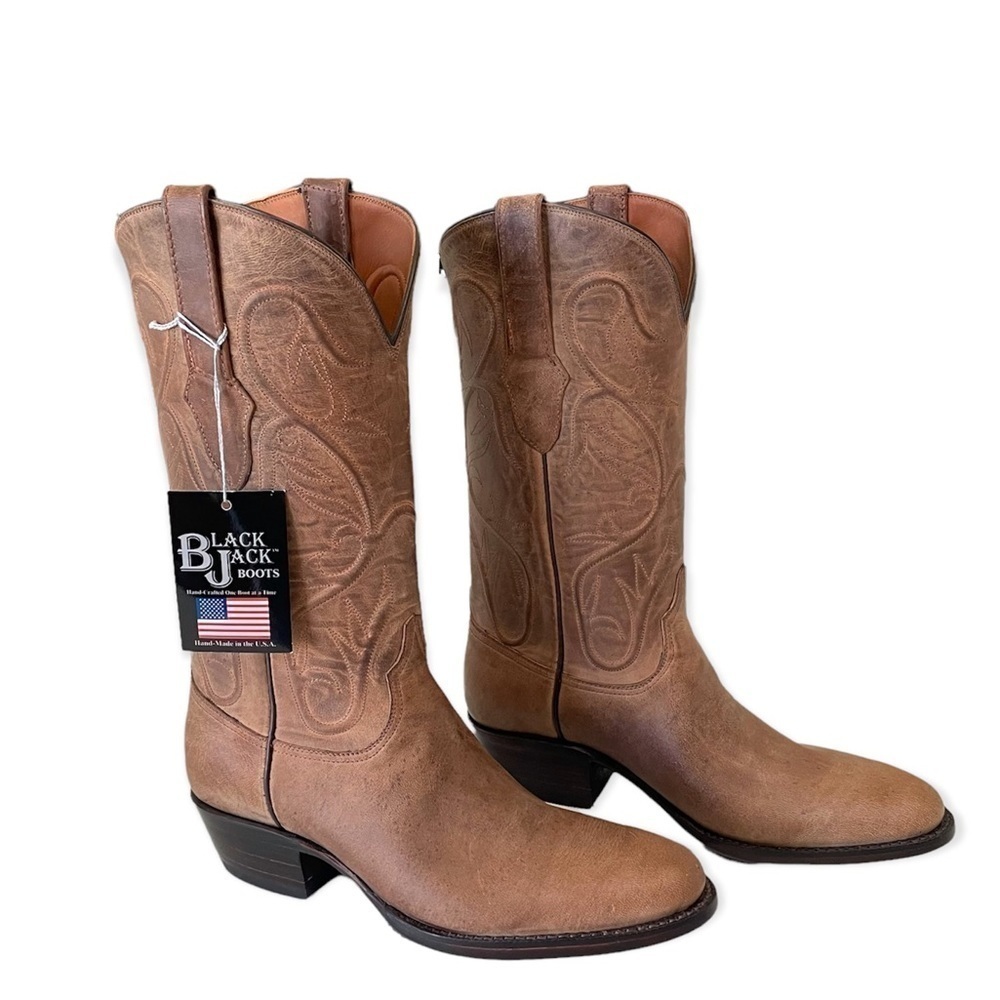 NIB Black Jack Goat Tan Maddog Leather Cowboy Boots Style 341 Men’s 8.5 E
